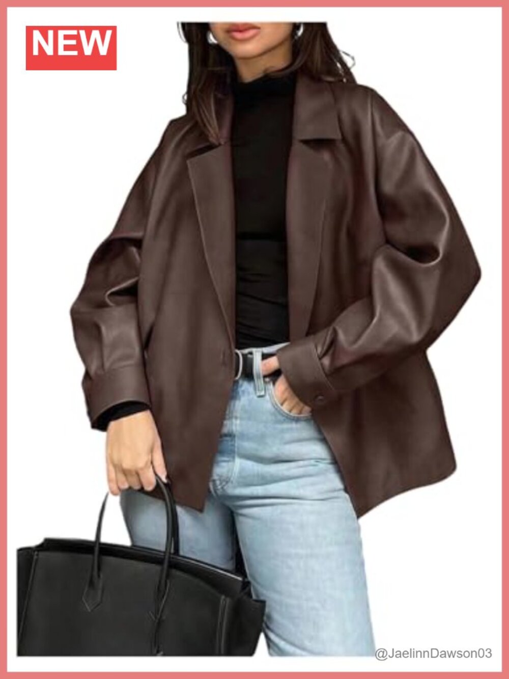 Faux Leather Blazer Open Front Oversized Business Work Jacket